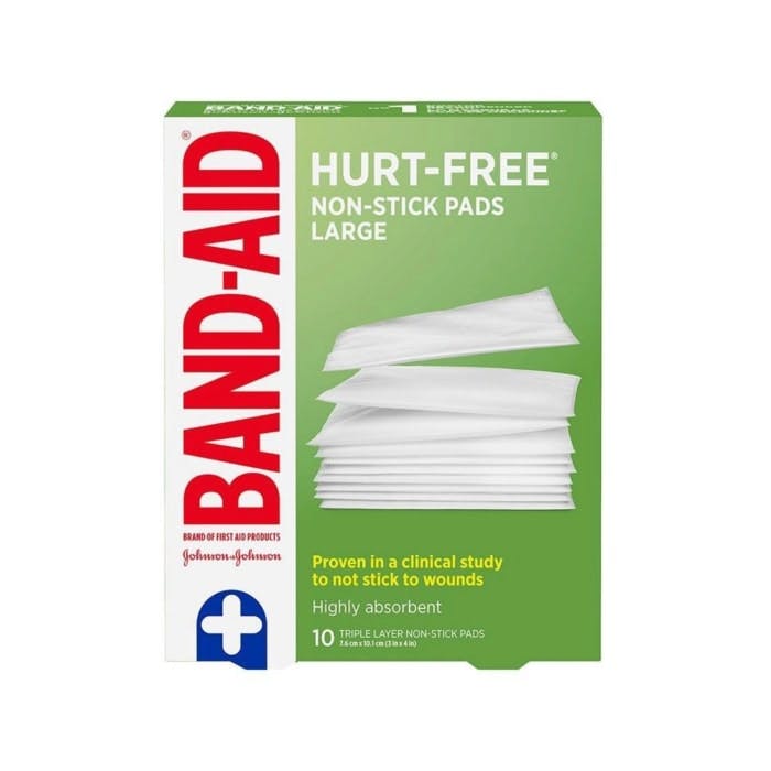 BAND-AID Hurt Free Non-Stick Pads (Medium 5cm x 7.6cm, 10 pads)