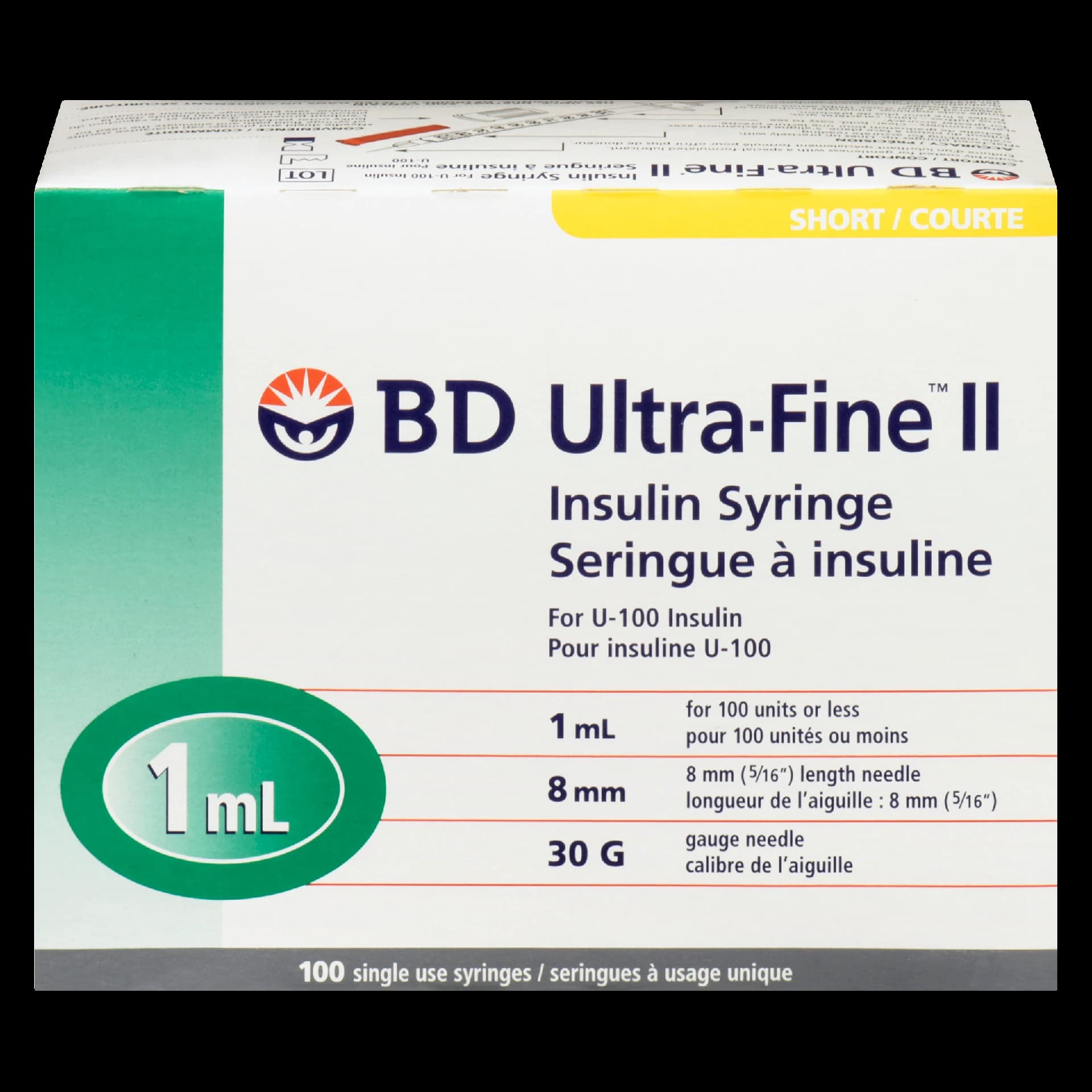 BD Ultra-Fine II Insulin Syringe Short 100 Single Use Syringes