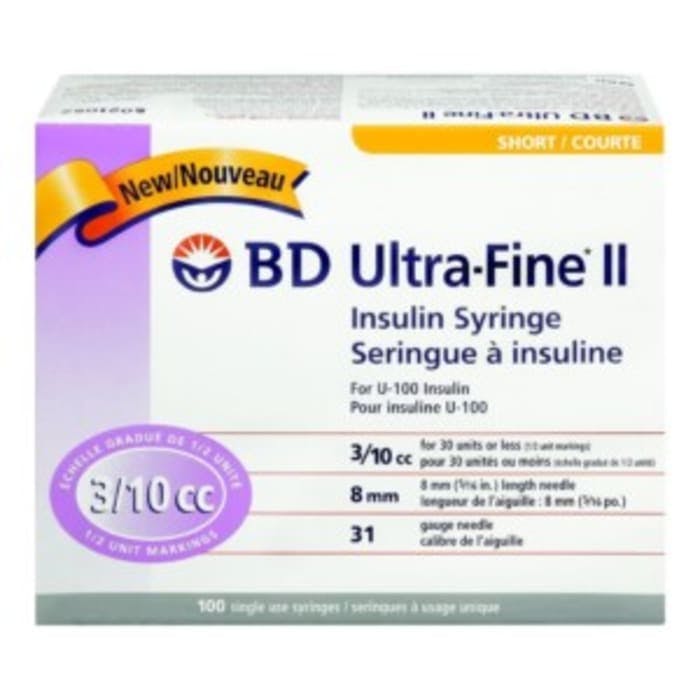 Bd Utlrafine Ii Insulin Syringes 3/10cc 31g Short (100 Per Box)