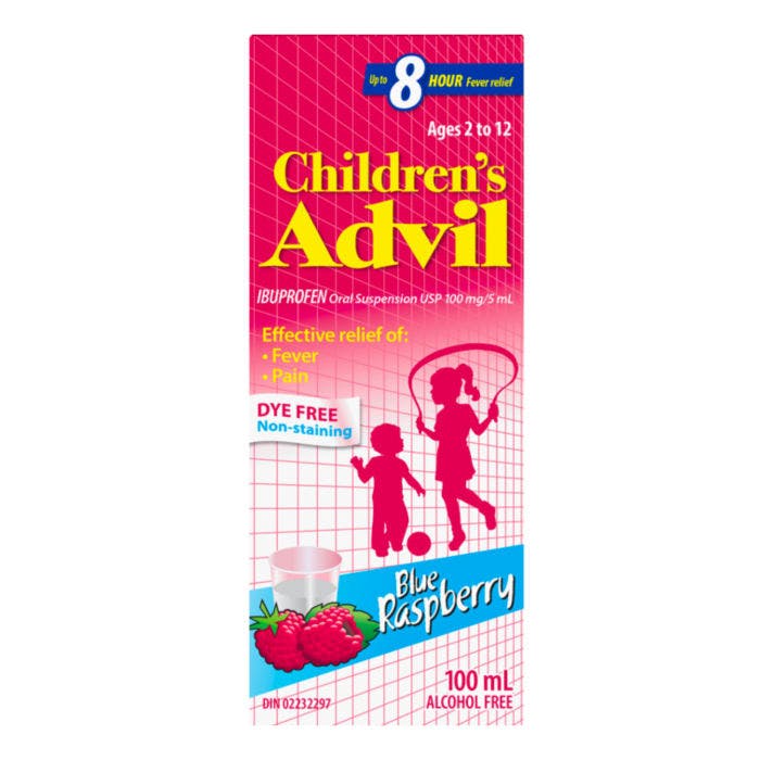 Children’s Advil Dye Free Suspension (100 mL, Blue Raspberry Flavour)