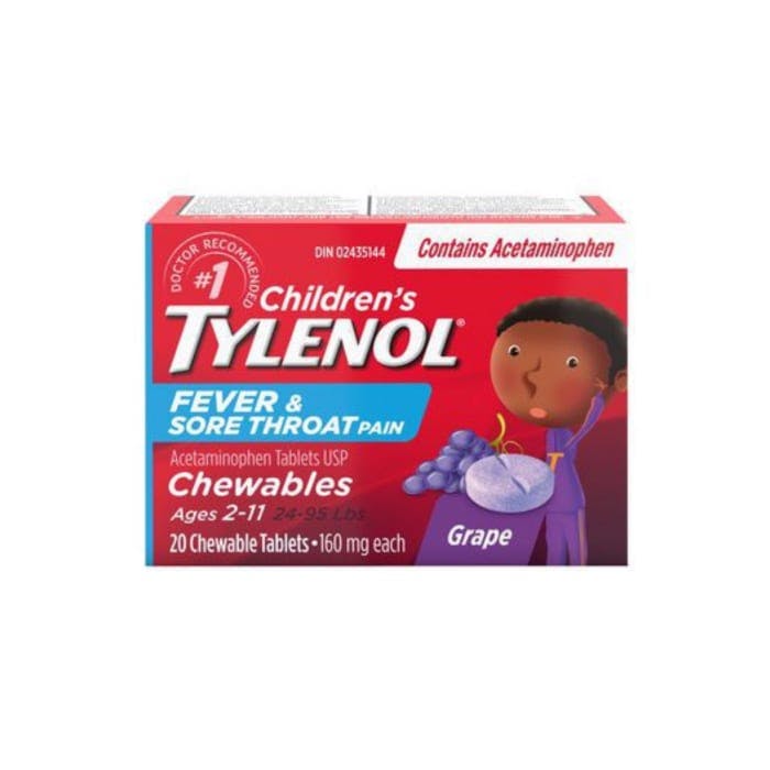 Children's TYLENOL Fever and Sore Throat Pain Chewables (Grape Flavour, 20 Tablets)