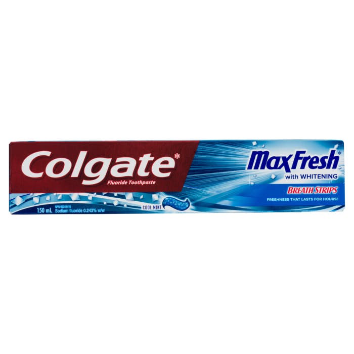 Colgate MaxFresh with Whitening Breath Strips Fluoride Toothpaste Cool Mint 150 ml