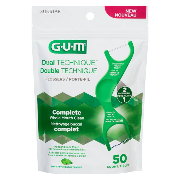 GUM Dual Technique Flossers Fresh Mint 50 Count