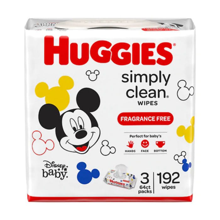 Huggies Simply Clean Unscented Baby Wipes (3 Flip-Top Packs, 192 Wipes Total)
