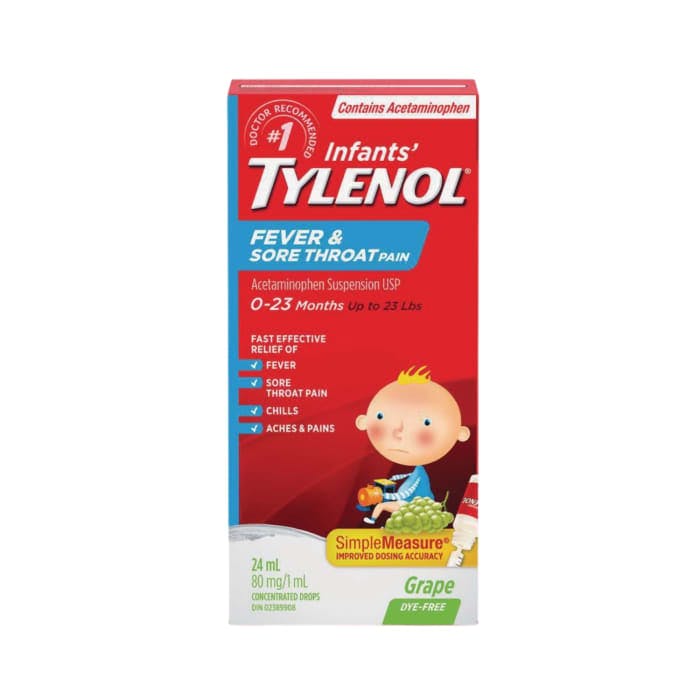 Infants' TYLENOL Fever & Sore Throat Pain (White Grape Flavour, 24 mL)