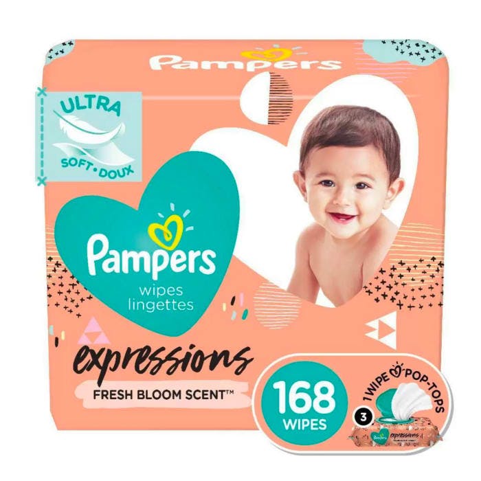 Pampers Expressions Fresh Bloom Baby Wipes (3 Flip-Top Packs, 168 Total Wipes)