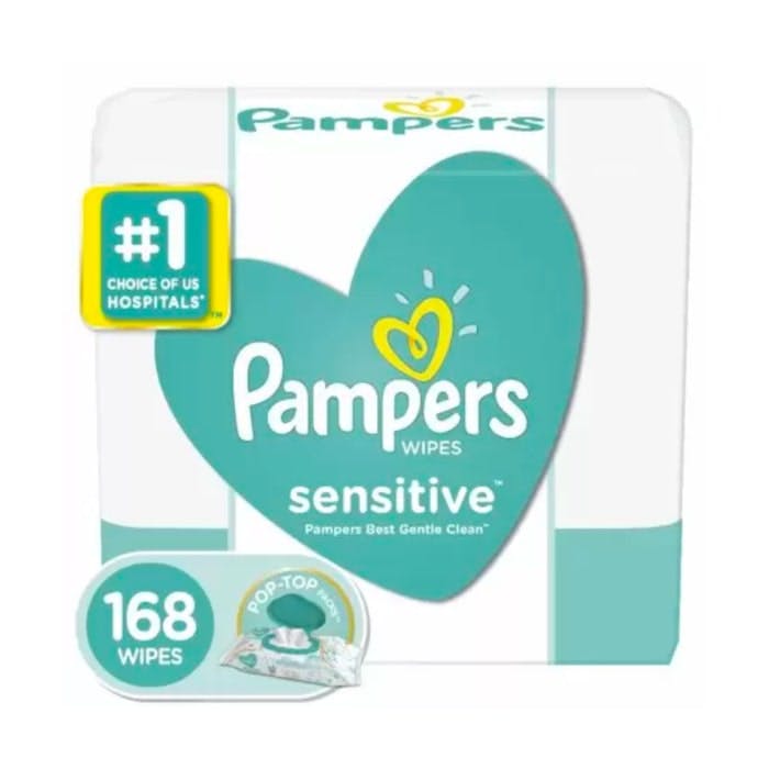 Pampers Sensitive Baby Wipes Unscented (3 Flip-Top Packs, 168 Total Wipes)