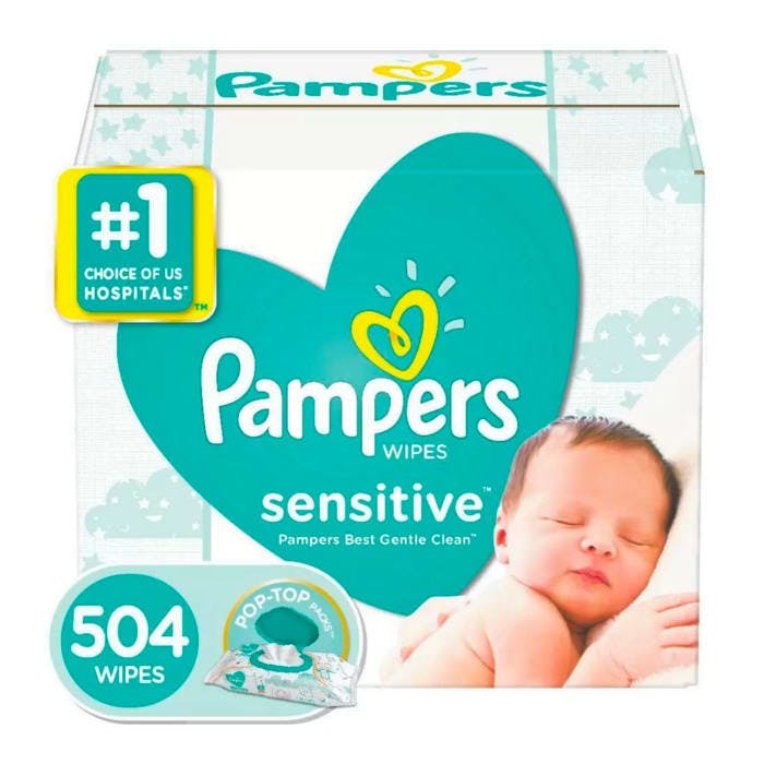 Pampers Sensitive Baby Wipes Unscented (7 Flip-Top Packs, 504 Total Wipes)