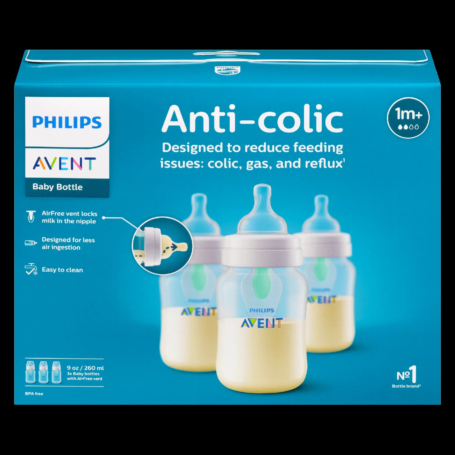 Philips Avent Baby Bottle Anti-Colic 260 ml 1m+ 3x Baby Bottles with AirFree Vent
