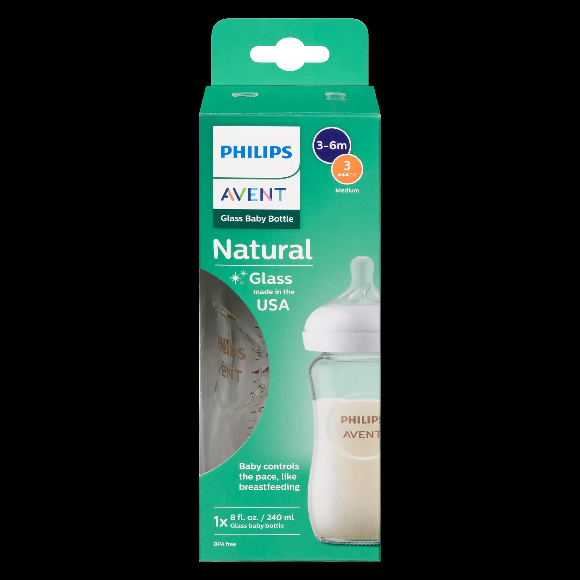 Philips Avent Natural 3-6m 3 Medium 240 ml 1x Glass Baby Bottle