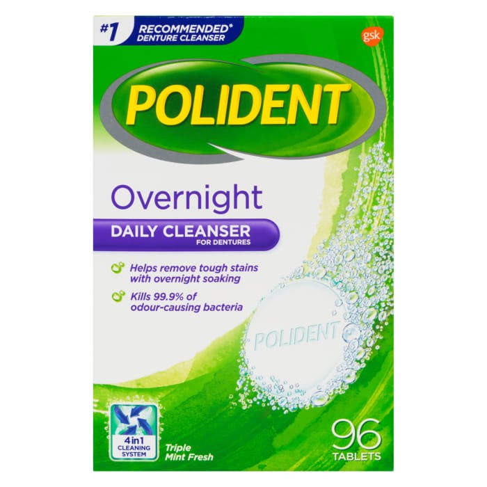 Polident Daily Cleanser for Dentures Overnight Triple Mint Fresh 40 Tablets