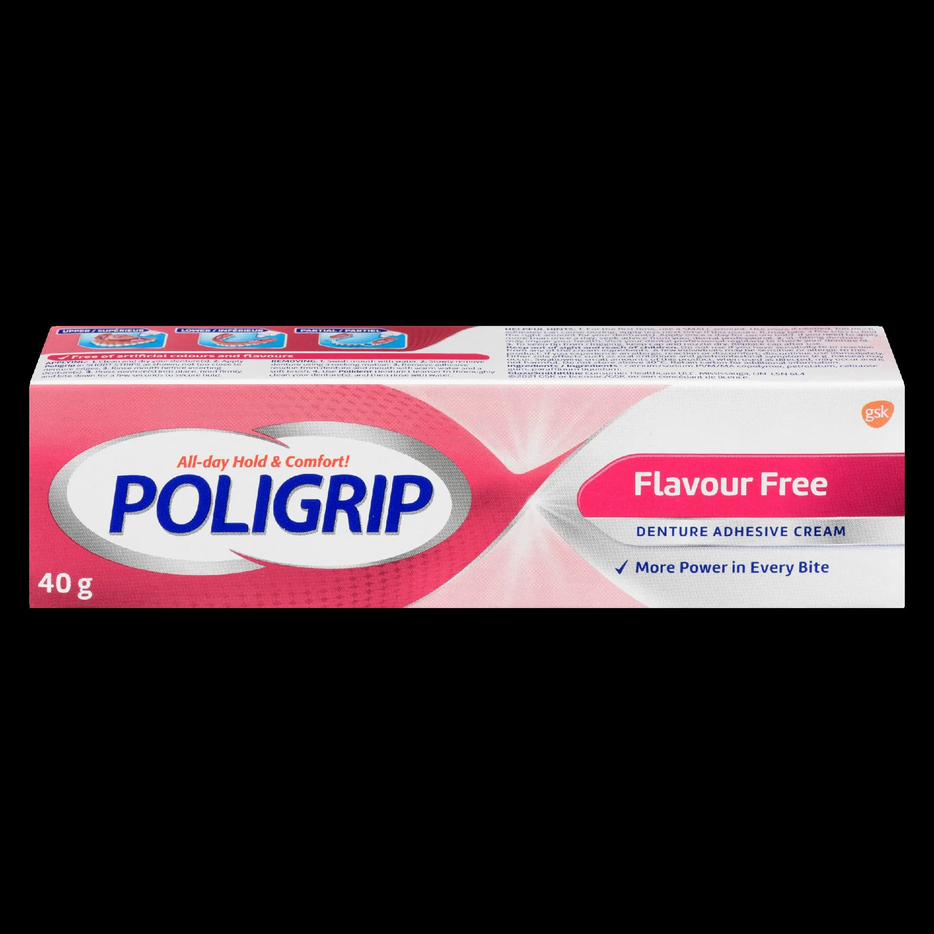 Poligrip Denture Adhesive Cream Flavour Free 40 g