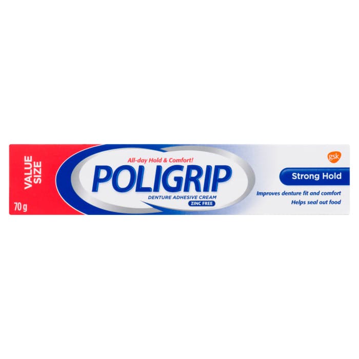 Poligrip Denture Adhesive Cream Zinc Free Strong Hold Value Size 70 g