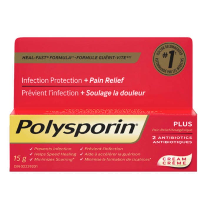 Polysporin Plus Pain Relief Antibiotic Cream Heal Fast Formula 15g