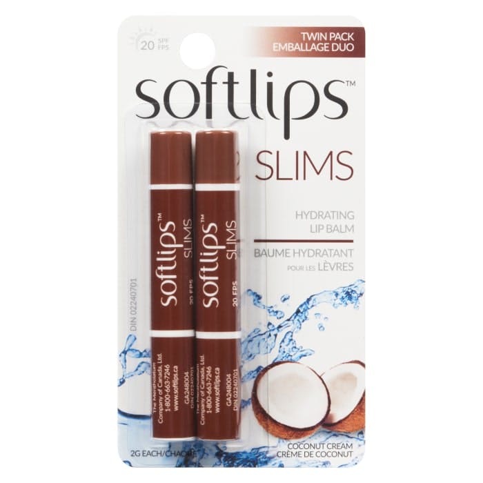 Softlips Slims Hydrating Lip Balm Coconut Cream 20 SPF Twin Pack 2 g Each
