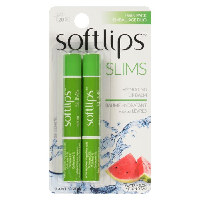 Softlips Slims Hydrating Lip Balm Watermelon 20 SPF Twin Pack 2 g Each